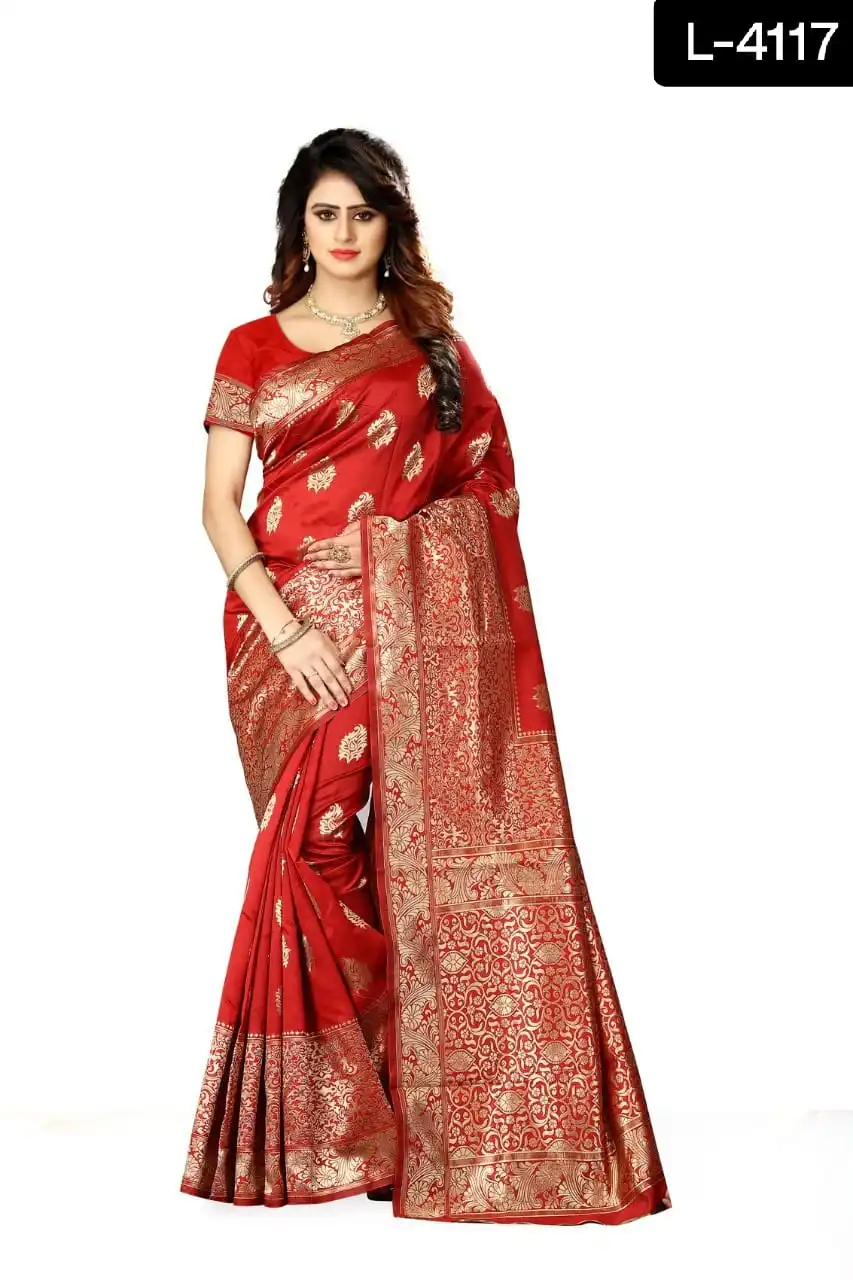 Indian New Trendy Designer Soft Banarasi Silk with Weaving Heavy Pallu and Same Weaving Border Blouse Saree for Women Wear