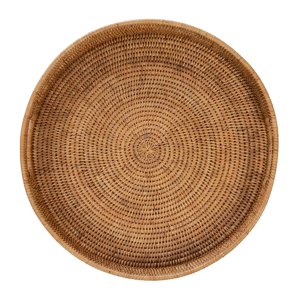 Hot Selling japandi Style Round Rattan Tray With Handle - Natural