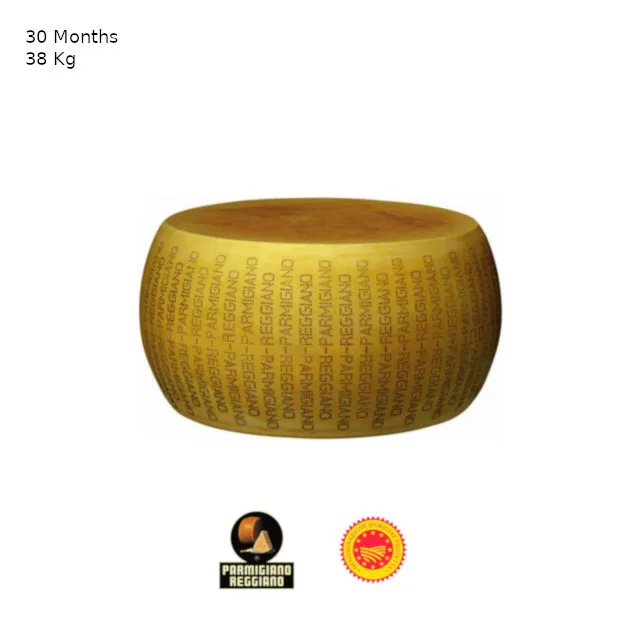 Best quality made in Italy 30 months slow maturation whole cheese 38 Kg. Parmigiano Reggiano hard italian cheese