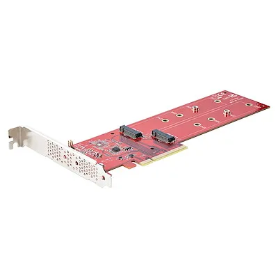 High-performance PCIe x8 / x16 to Dual NVMe or AHCI M.2 SSDs, 7.8GBps/Drive Dual M.2 PCIe SSD Adapter Card for