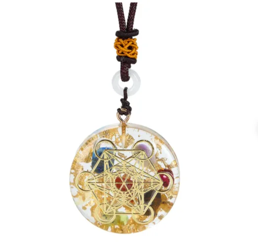 Orgonite Pendant Necklace Metatron Cube Resin Pendant Meditation Jewelry Cosmic Healing Crystal Sacred Geometry Chakra Necklace