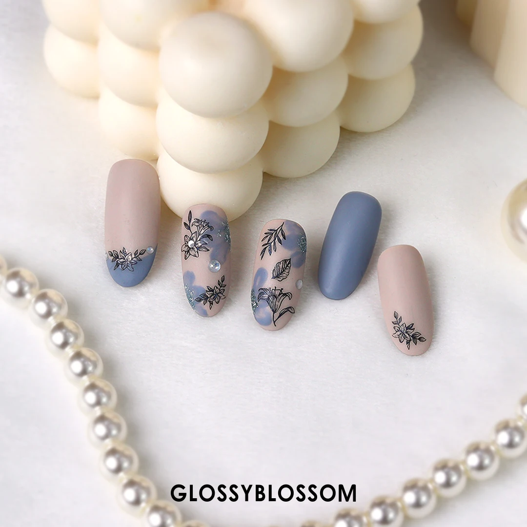Ботаническая голограмма GLOSSYBLOSSOM мигающая декоративная наклейка для ногтей черный фон рамка Бабочка змея цветок луна обогащение