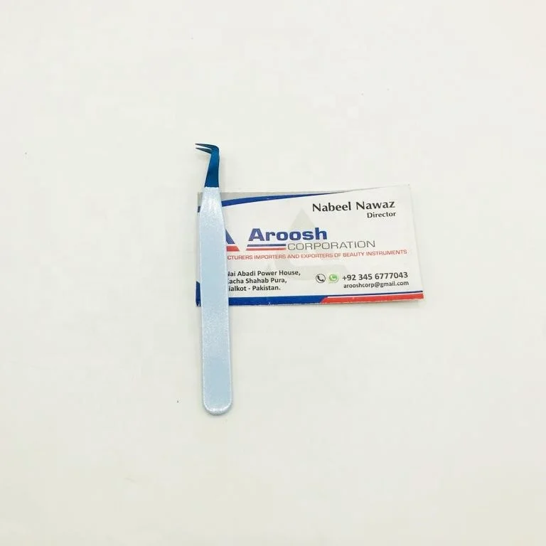 High Quality Customized 90 Degree Baby Blue Tweezers Sustainable Steel with Fiber Tip for Eyelash Extension Wholesale