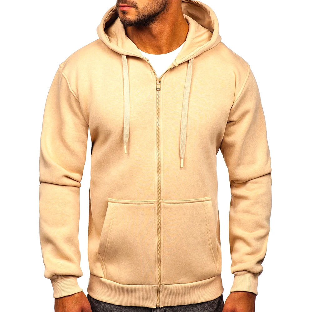 Custom Men Full Zip Up Hoodie Sweatshirt High Quality Blank Plain Long Sleeve Heavy Weight Wholesale Cotton Hoodie