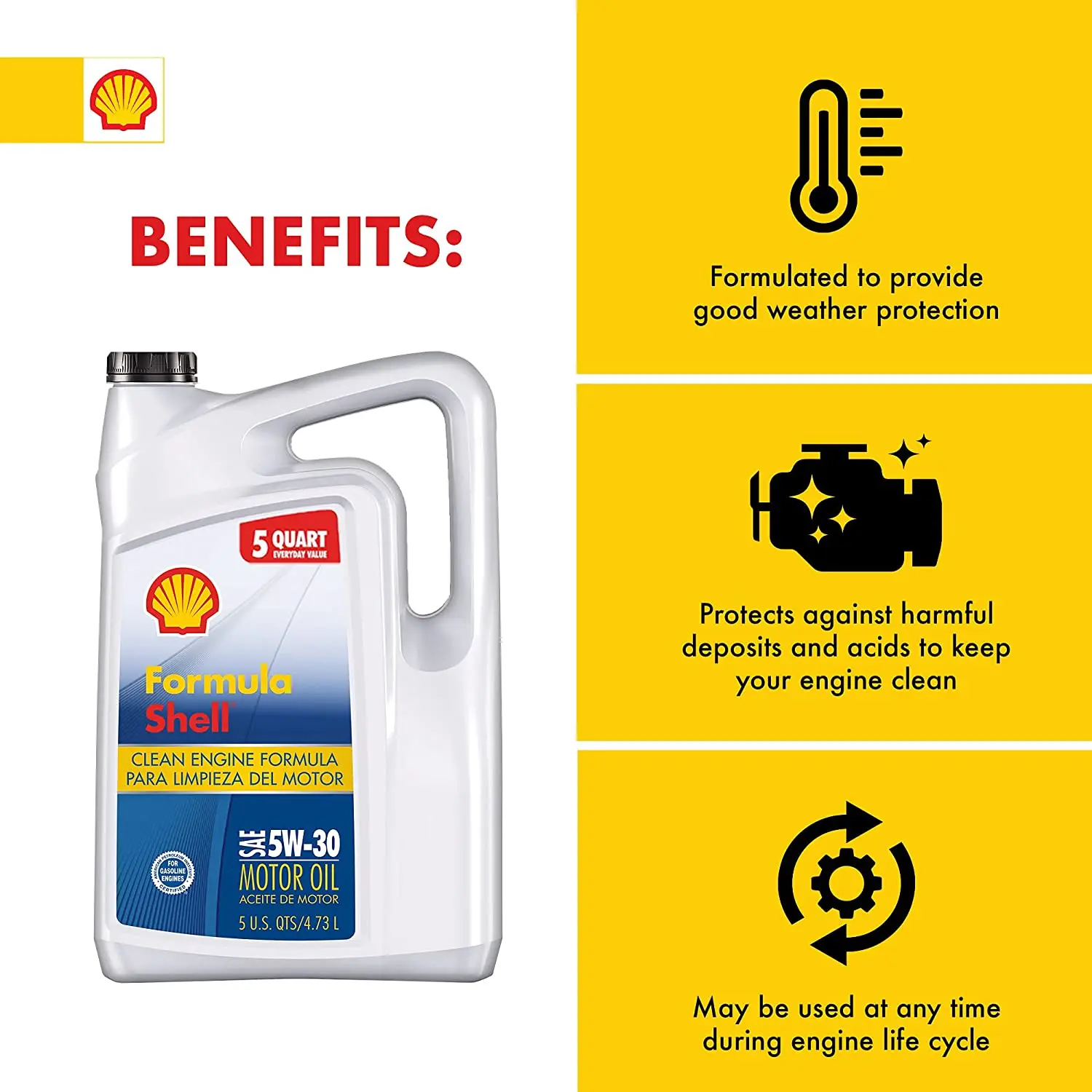 Shell FormulaShell SAE 5W-30 Motor Oil 5 Quarts 3 Pack