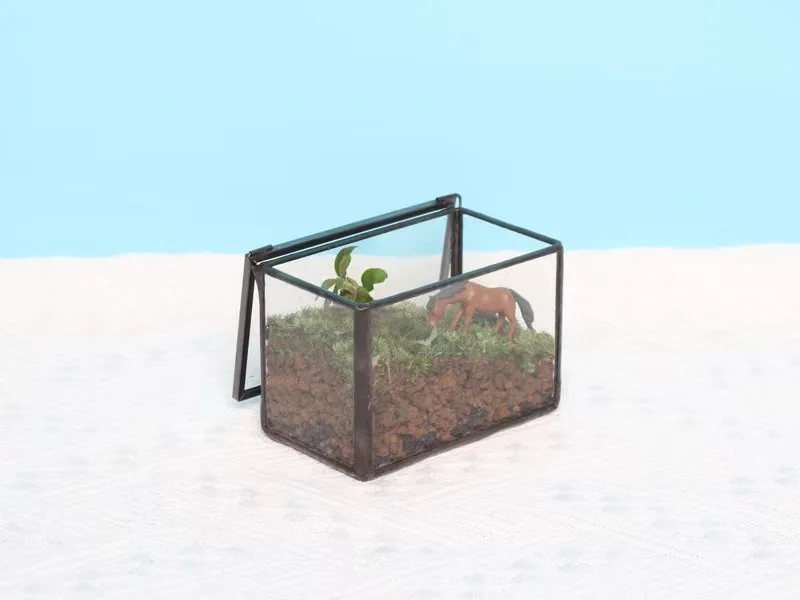 Preserved Moss Terrarium  Metal Vessel With Glass