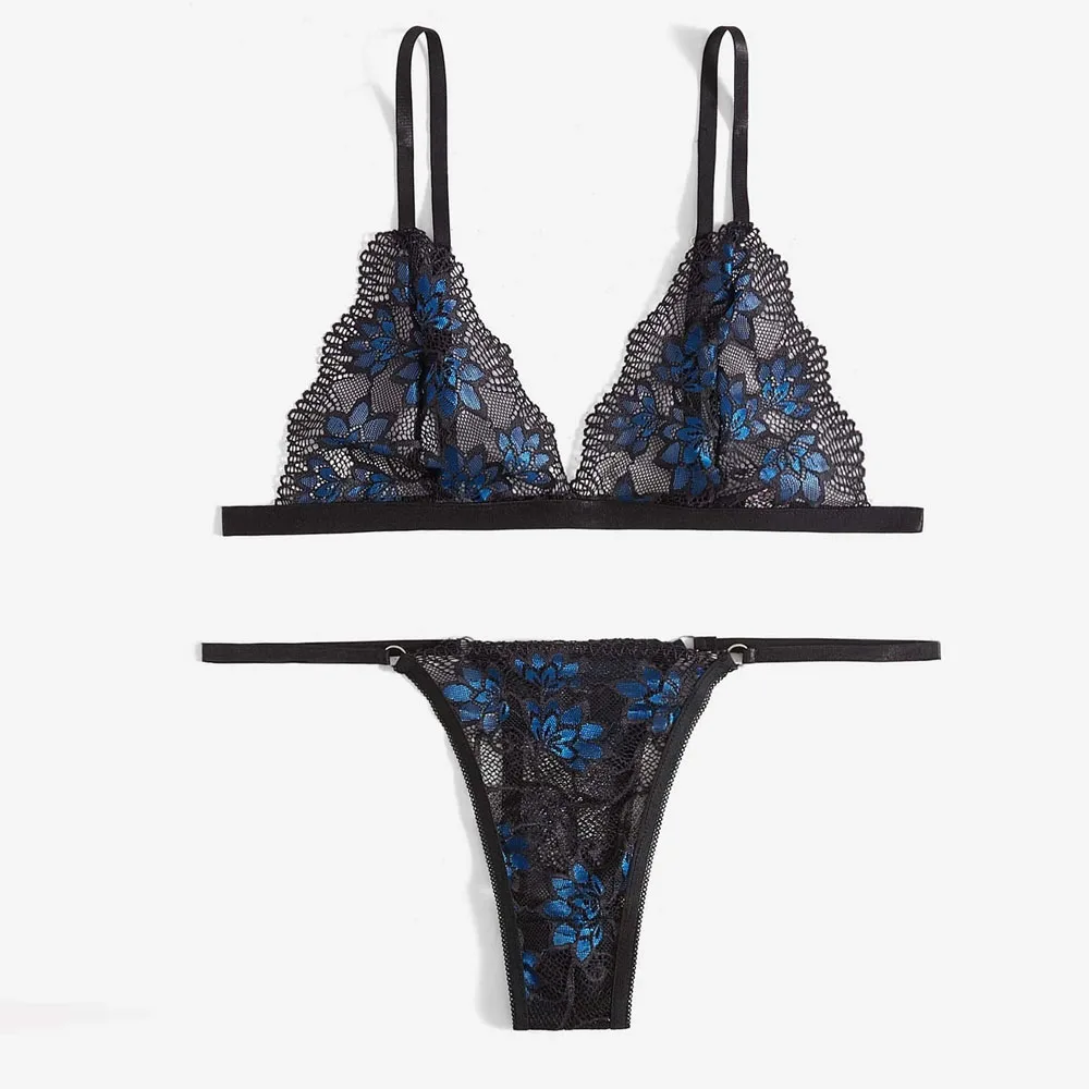 Wholesale Price Sexy Lace Mesh Bra and Panties Set / Stylish Thin Lined Transparent Set Underwear Women Lingerie