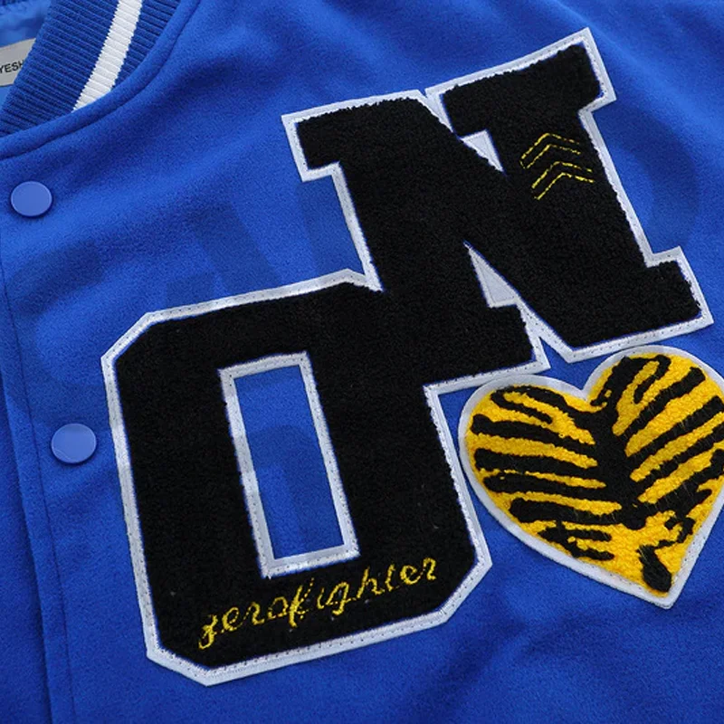 Custom New American Style High Quality Blue Color Embroidered Text Patch Oversize Unisex 100% Cruelty Free Varsity Jacket