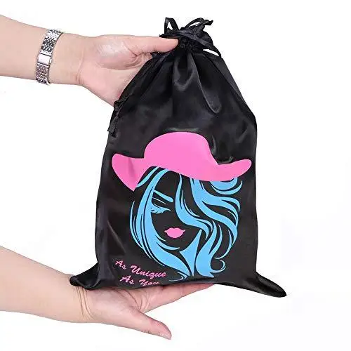Custom Printed Logo colorful rose gold drawstring satin silk gift packing bag pouch
