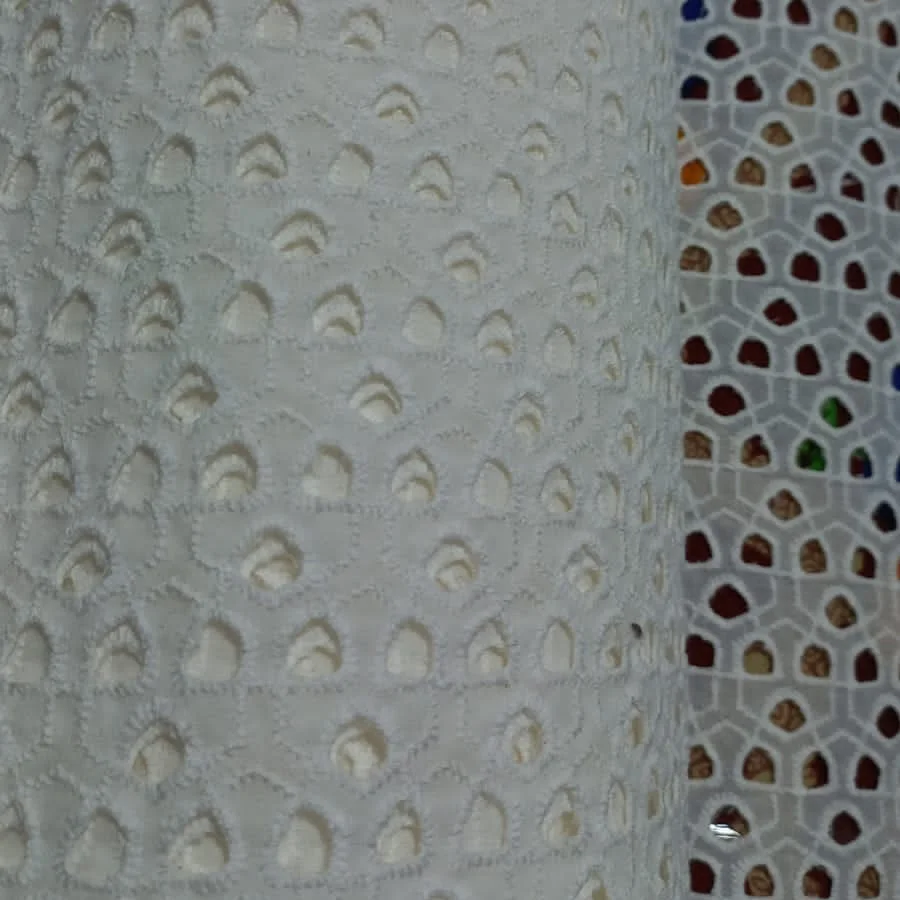 Factory Supply 120CM 100% cotton White chicken kari fabric Over Embroidery Lace Eyelet Fabric