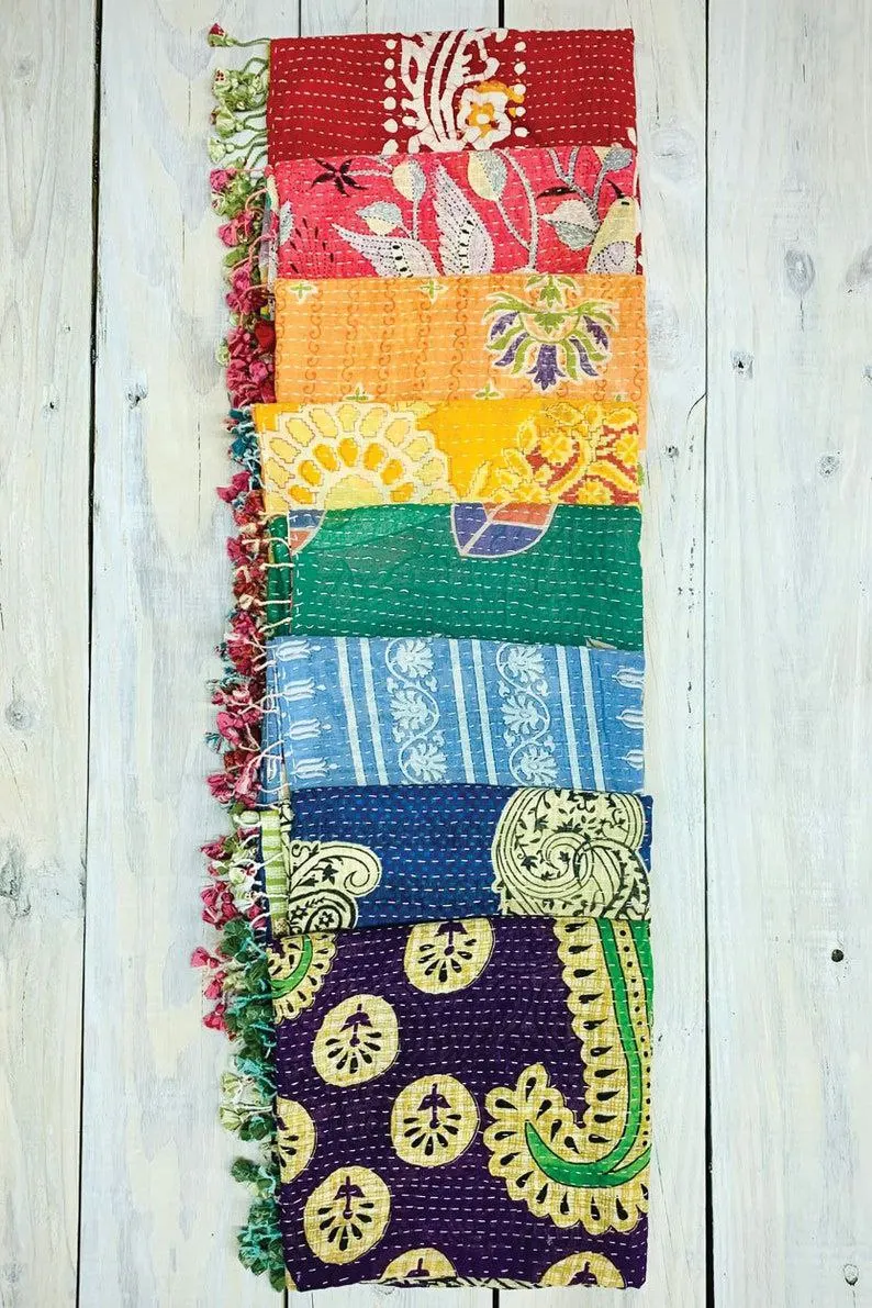 Vintage Kantha Scarf Bohemian Reversible Double Layer Cotton Kantha Scarves Stole Headwraps Shawl