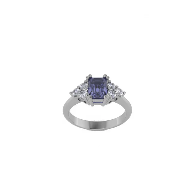 High Quality White Gold Tanzanite Ring With Diamonds Italian Handmade Design For Engagement And Wedding