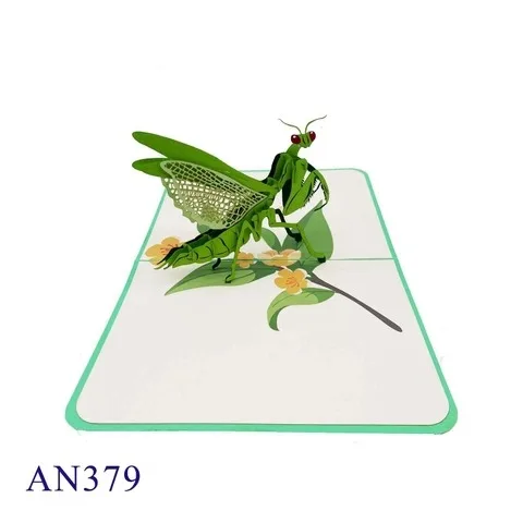 Viet-Craft Praying Mantis Pop Up Card Custom Printing Laser Cut Kirigami Animal Greeting Card Wholesale Papercraft Hanidcraft