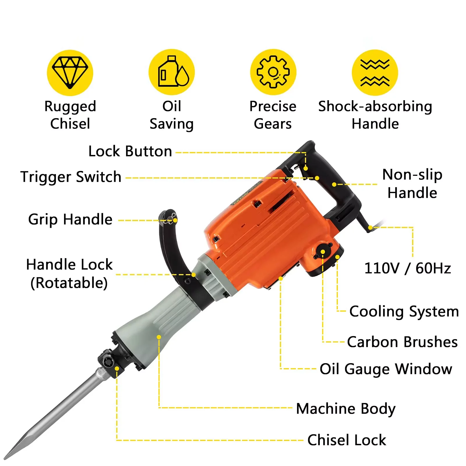 Portable Power Tools Electric Pneumatic Pick Handheld Concrete Breaker Crusher Rotomartillo Demolition Drill by Rotomartillo