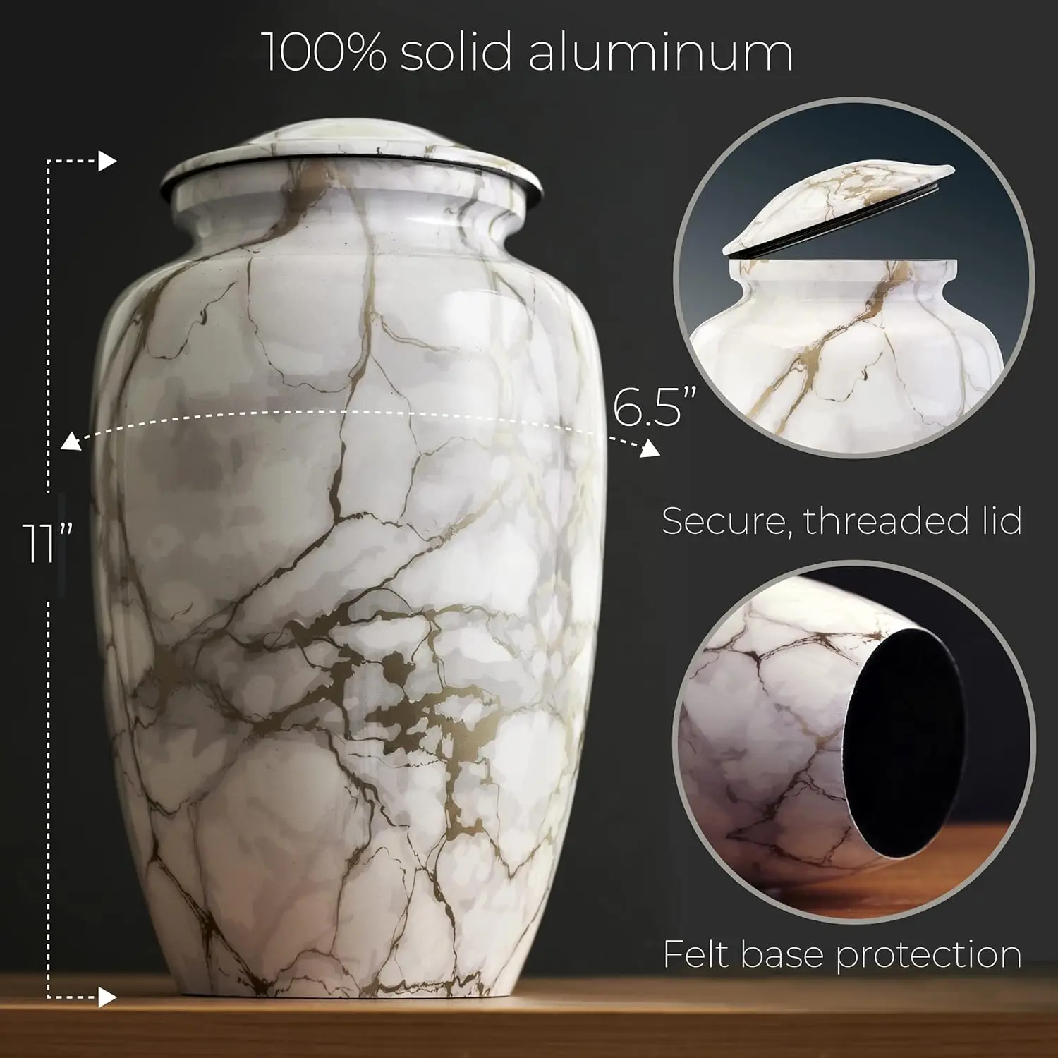 White Marble Finish Alloy Cremation Urn & Keepsake For Human Pet Cremated Ashes Funeral Supplies Memorial Burial Decorative Urns