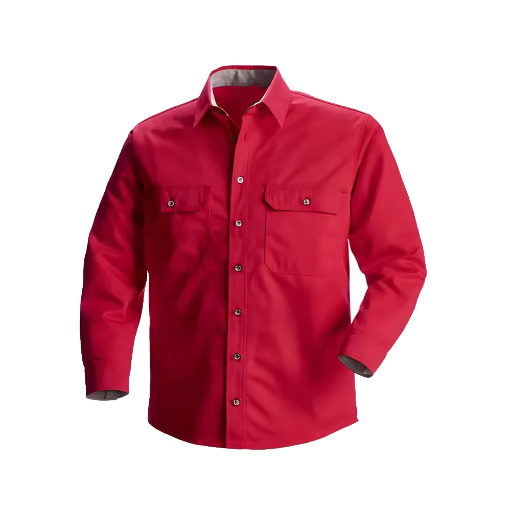 High Quality Solid Red Color Safety Full Sleeve High Quality Welding Safety Shirt Best Customized Made In Pakistan 2024