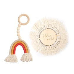 Wooden Milestone Newborn Baby Birth Monthly Wood Milestone Card Tassels Boho Style Newborn Photography Props Set