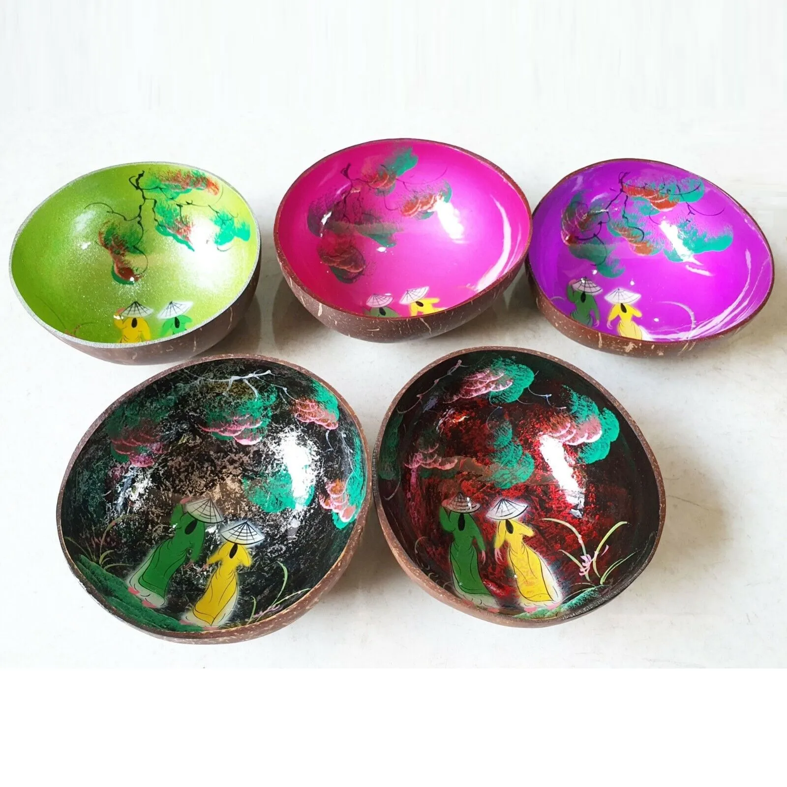 New design mother of pearl inlay lacquer coconut shell bowl lacquered bowls cheapest lacquerware from Vietnam