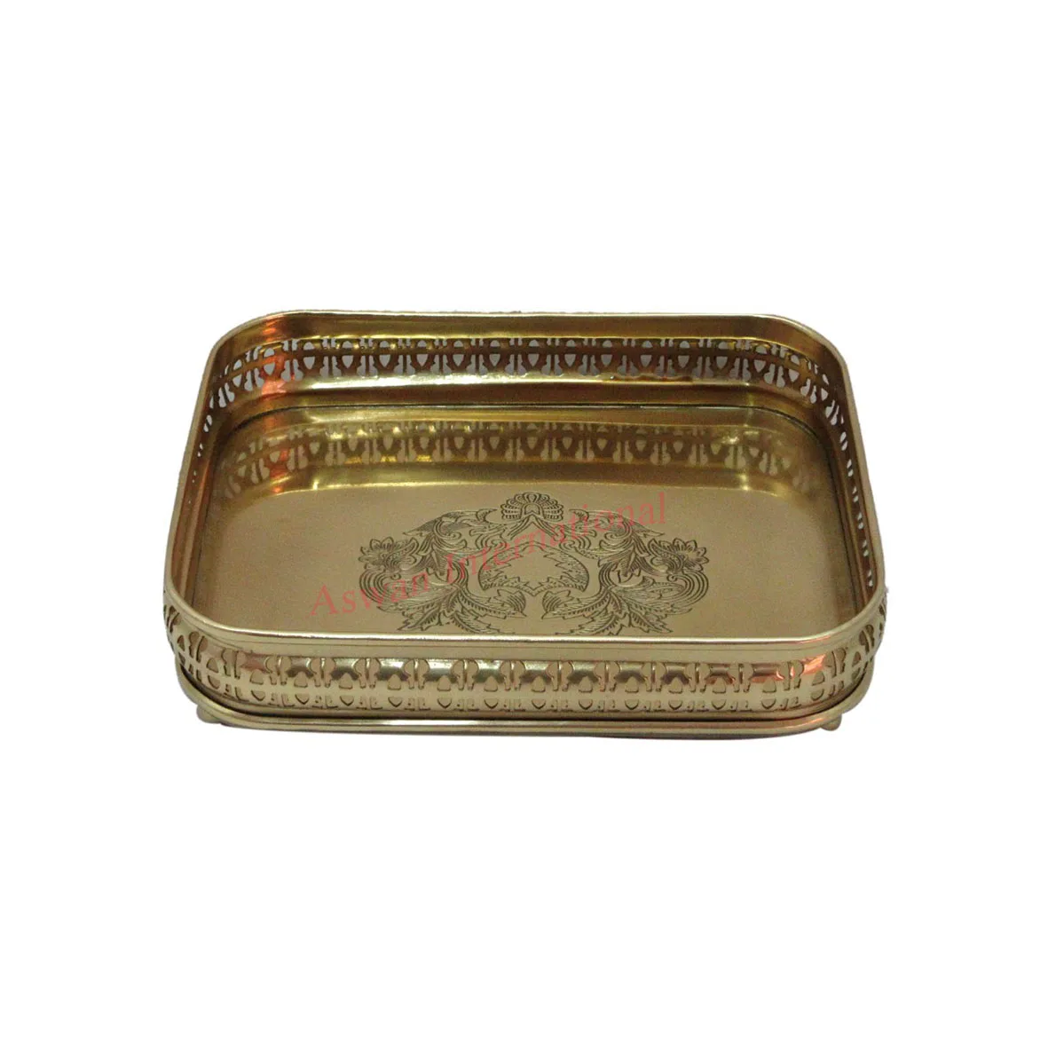 Direct Factory Selling Made In India Brass Antique Etched Serving Tray with Legs Customizable Restaurant and Hotel Supplies