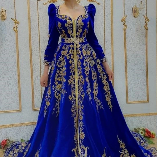 NEW STUNNING ZARI EMBROIDERY WORK ON ROYAL BLUE CAFTAN DRESS WITH Embellished WITH CRYSTAL GLASS BEADS,STONE,DABKA WORK @ 2023