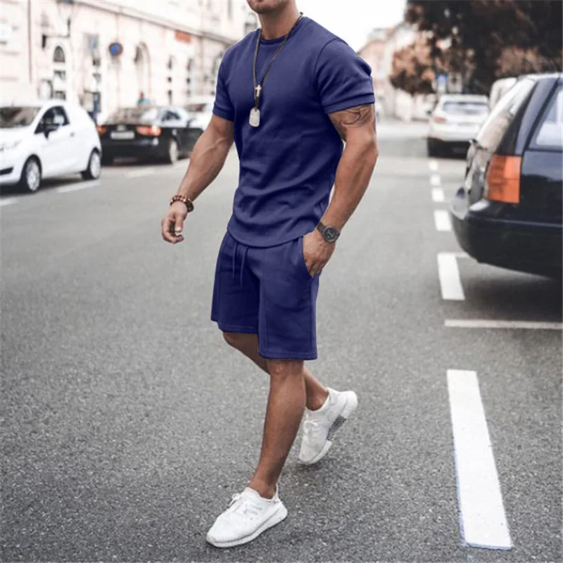 Summer Collection Custom Logo Or Design Cotton Gym Men T Shirt Jogging Wear Round Neck 2 Piece With Shorts