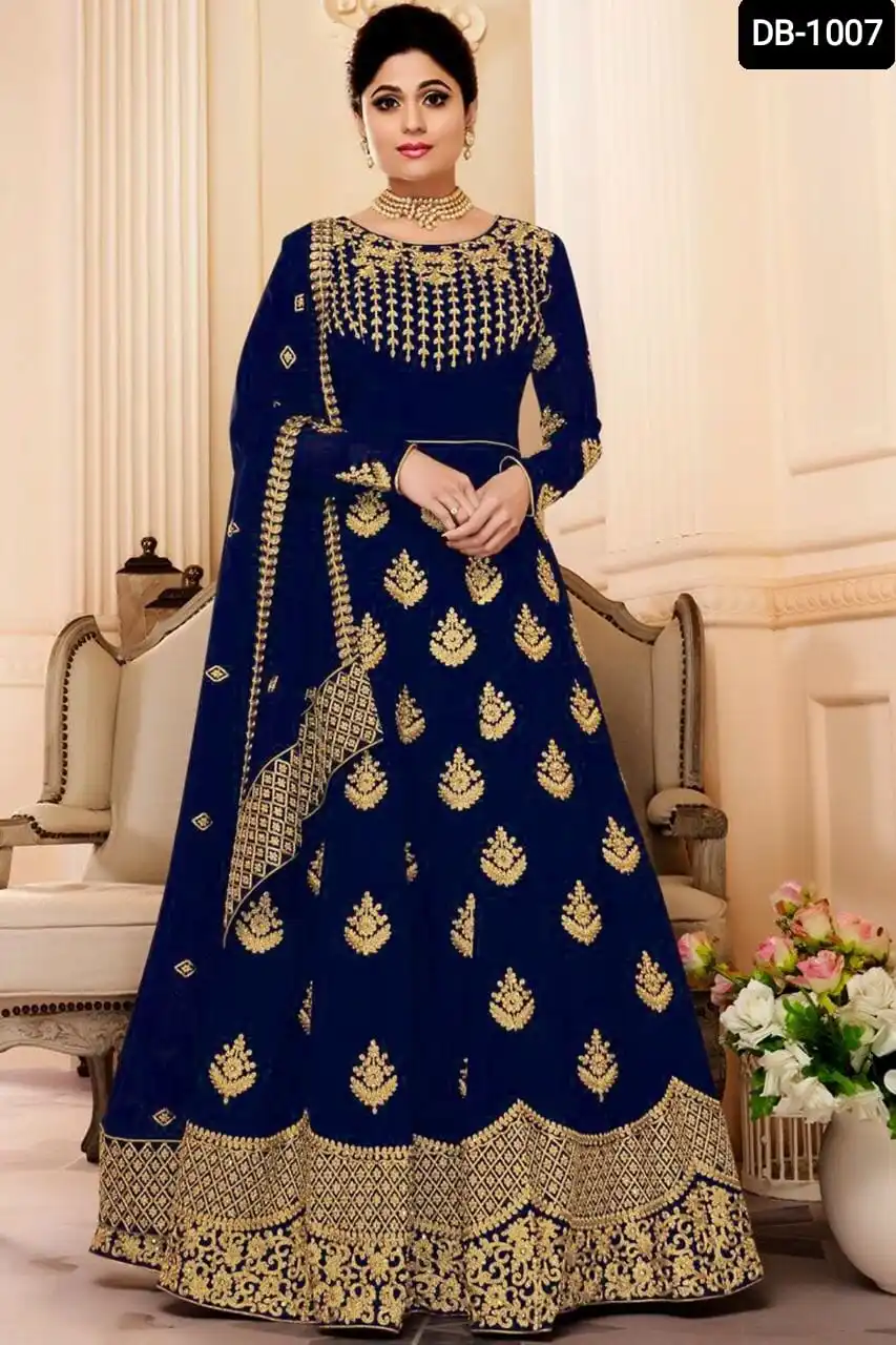 Indian Pakistani Fancy Georgette Silk Long Anarkali Gown with Heavy Embroidery Designer work and Fancy Embroidery work Dupatta