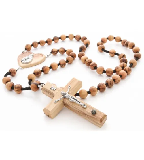 Catholic Prayer Jerusalem Rosary 6*8mm Olive Wood Beads Religious Necklace Holy Soil Medal & Metal Cross