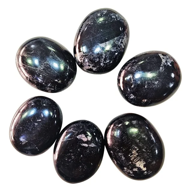 Natural crystal wholesale Top selling Soha Agate Black Tourmaline Palmstone Beautiful shape palmstone with Home Decoration