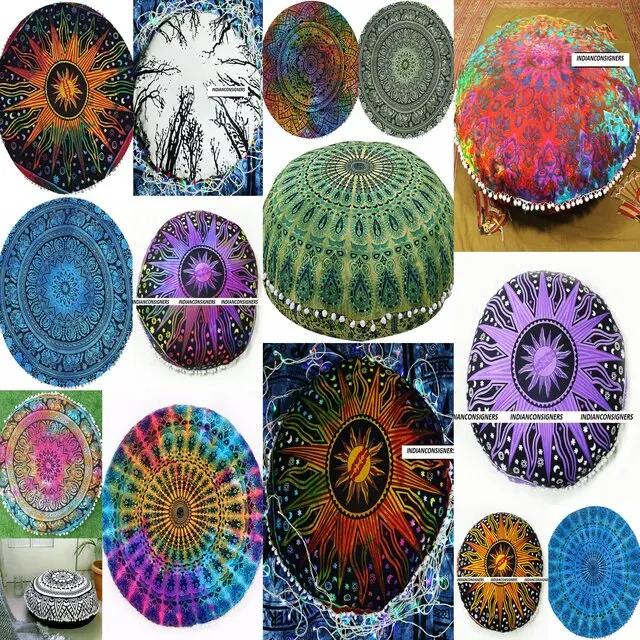 100% Cotton Mandala Style Ombre Burning Sun Pouffe Pillow Cover Woven Fabric Home Decor Floor Cushion Cover for Bed Bedding Use