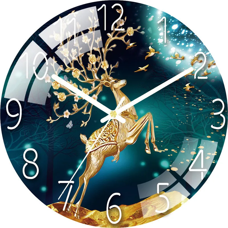 Gold Elk Clocks Wall Clock Living Room NordicHousehold Fashion Glass Punch-free Light Luxury Silent Watch Simple Mute Quartz