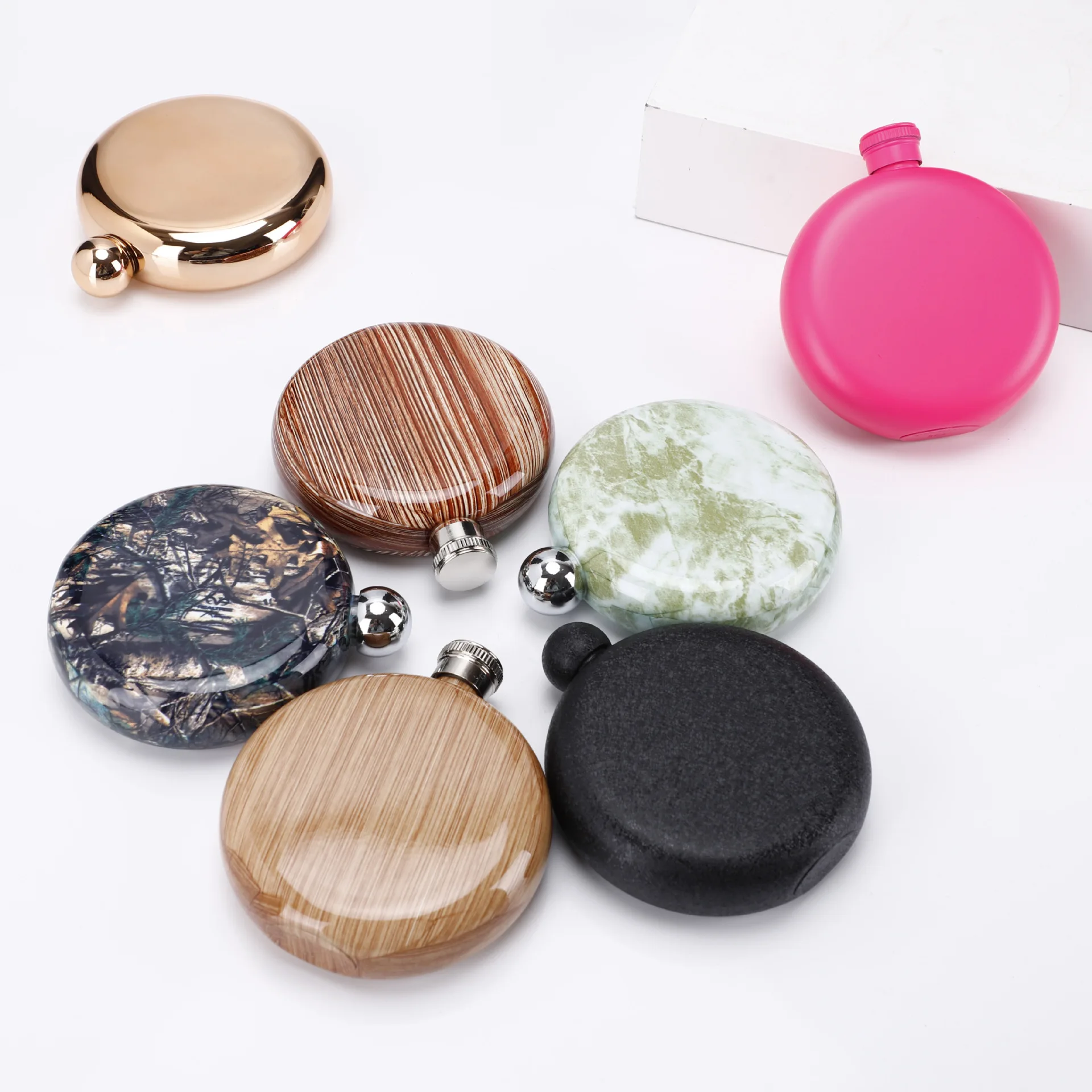 stainless steel whiskey hip flask with leather with funnel copper lid embossed custom logo Pocket wholesale