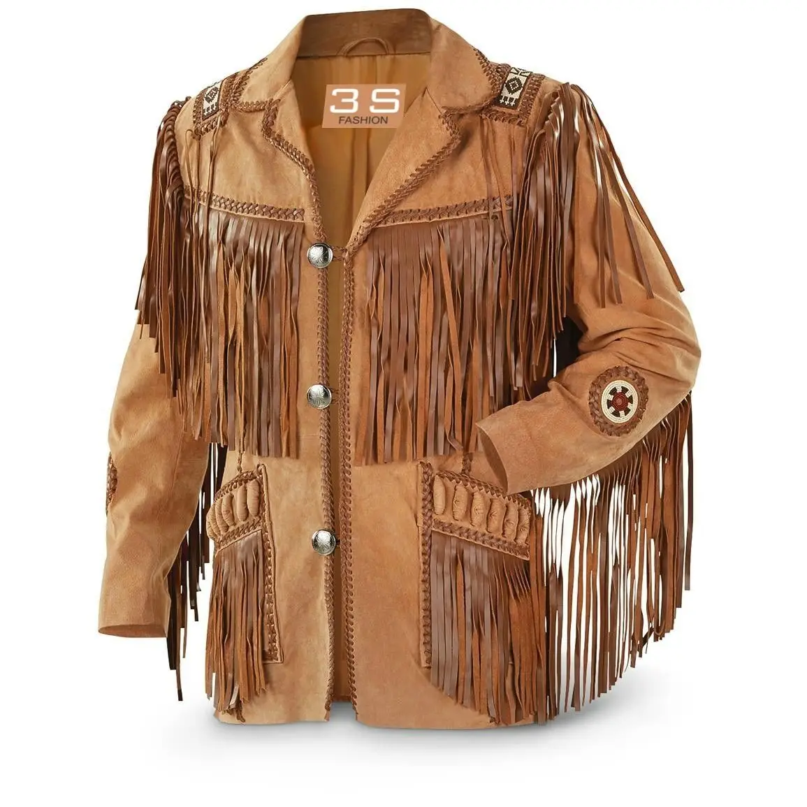 New Arrival Handmade Men Tan color Suede Leather Western Cowboy Jacket Men Fringe jackets
