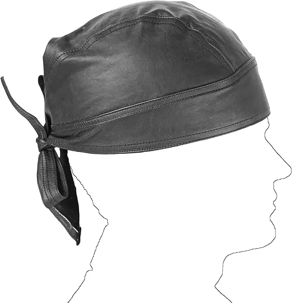 Leather Skull caps in Black Sweat Head Wraps Bandana Style in Real Leather