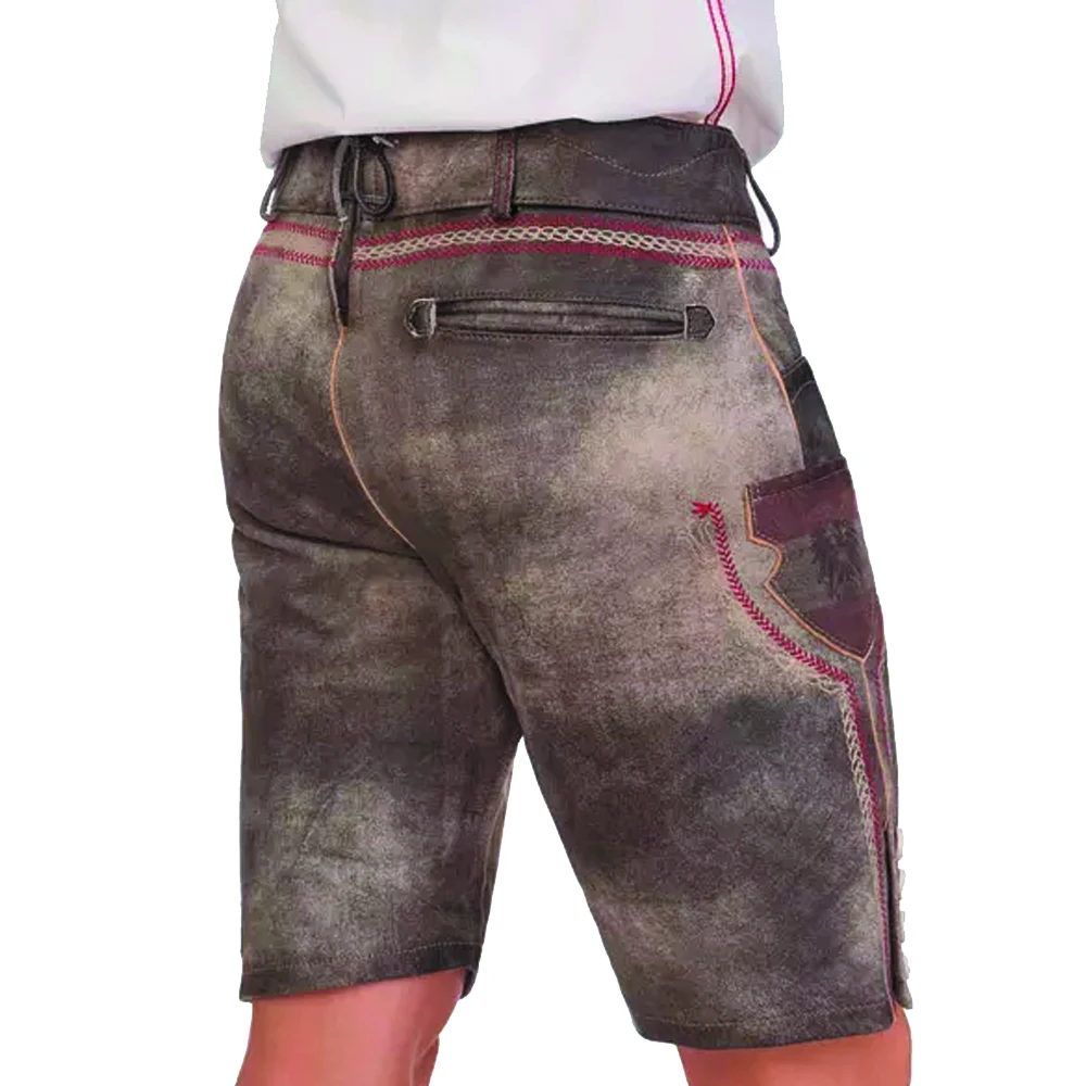 Стильные баварские брюки Lederhosen мужские кожаные с подтяжками ledersosen trachten lederhosen (Баварская одежда