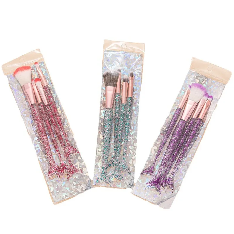New Mermaid Makeup Brush with Sequins Eyeshadow Concealer Brush Beauty Makeup Tools 4 Pieces Set