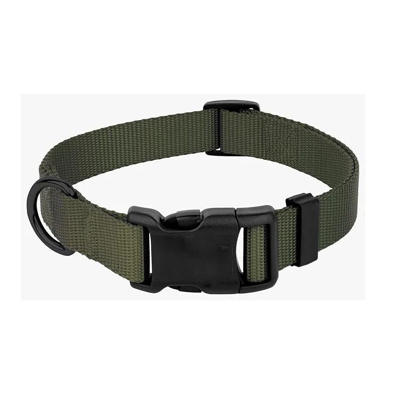 Heavy Duty Deluxe Nylon Dog Collar With Plastic Buckle Available In Olive Green BlacK Brown