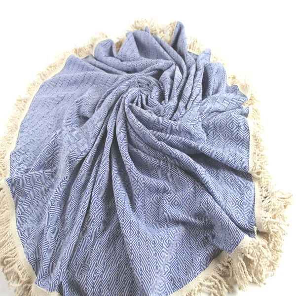 Turkish Producer  100% Cotton Diamond Blue Beach Picnic Towel Peshtemal Weave Hammam Bathrobe Spa Pool Massage Sauna Home Direct