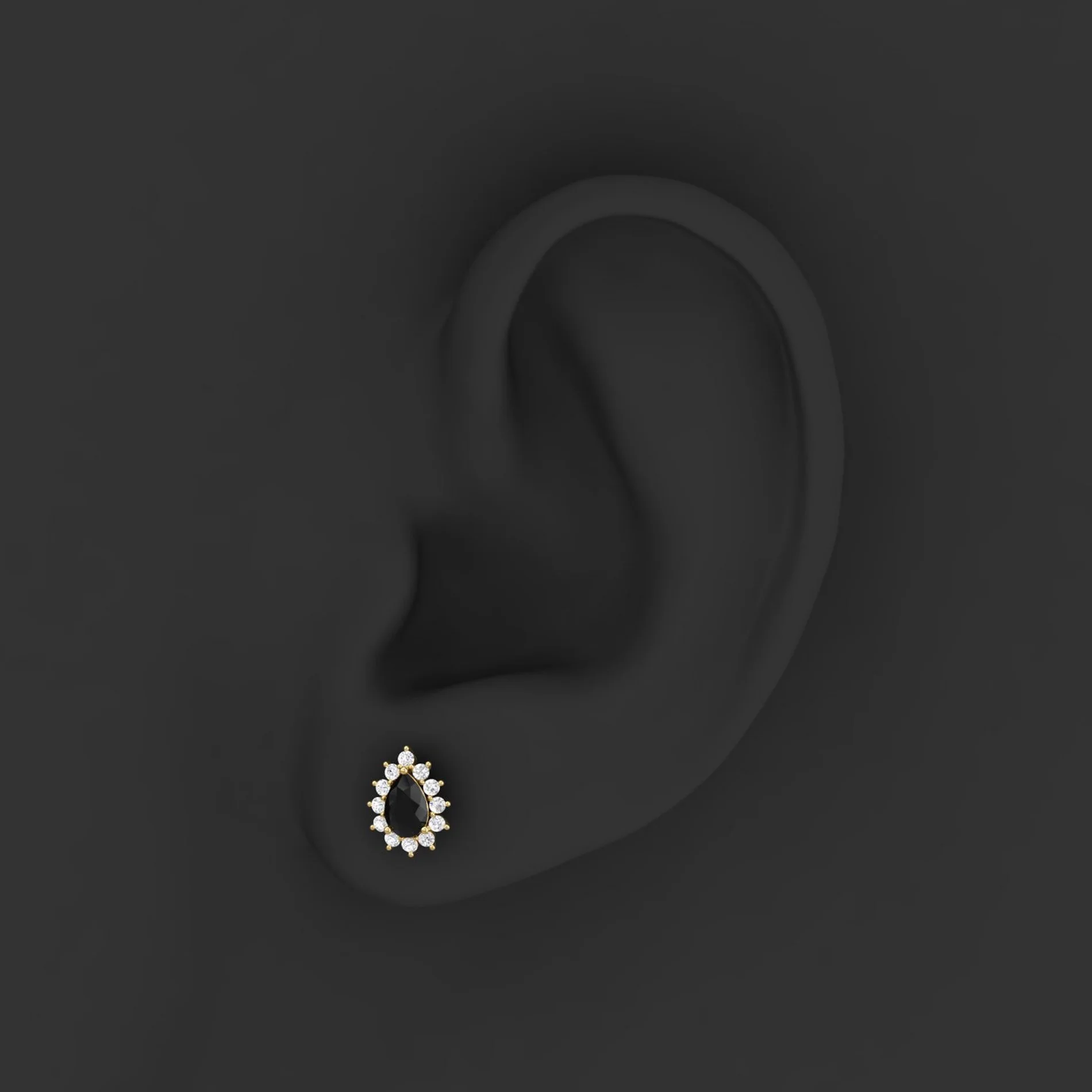 Beautiful Classic Natural Pear Diamond And Onyx Stud Earring Birthstone Earring For Women AAA+ 18K Yellow Gold Gemstone Jewelry