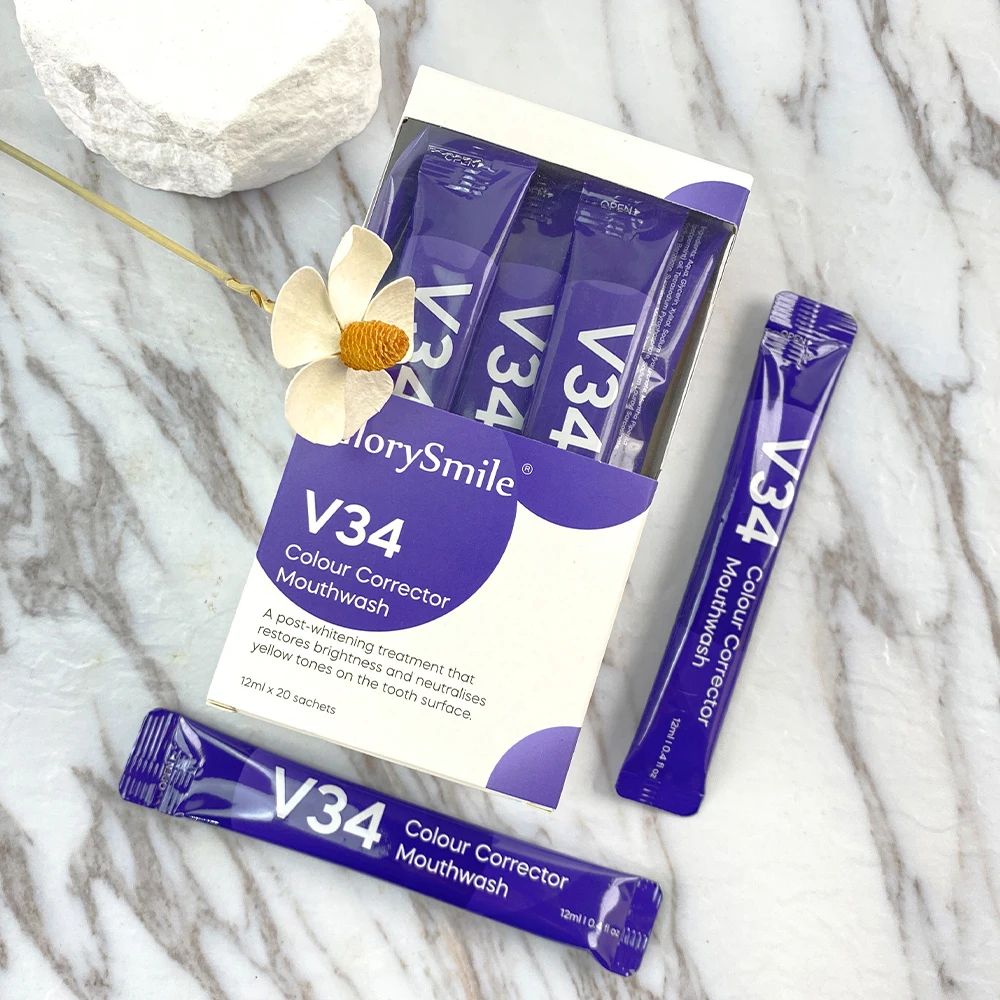 Hot Selling Premium V34 Colour Corrector Mouthwash Purple Liquid Mouthwash Pulling Packet For Fresh Breath