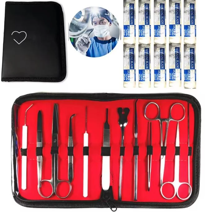 surgery kit 11 Pieces Surgical Kits With Scalpel Handle Knife Scissor Tweezers Tools Sets With Leather Case in wholesale price