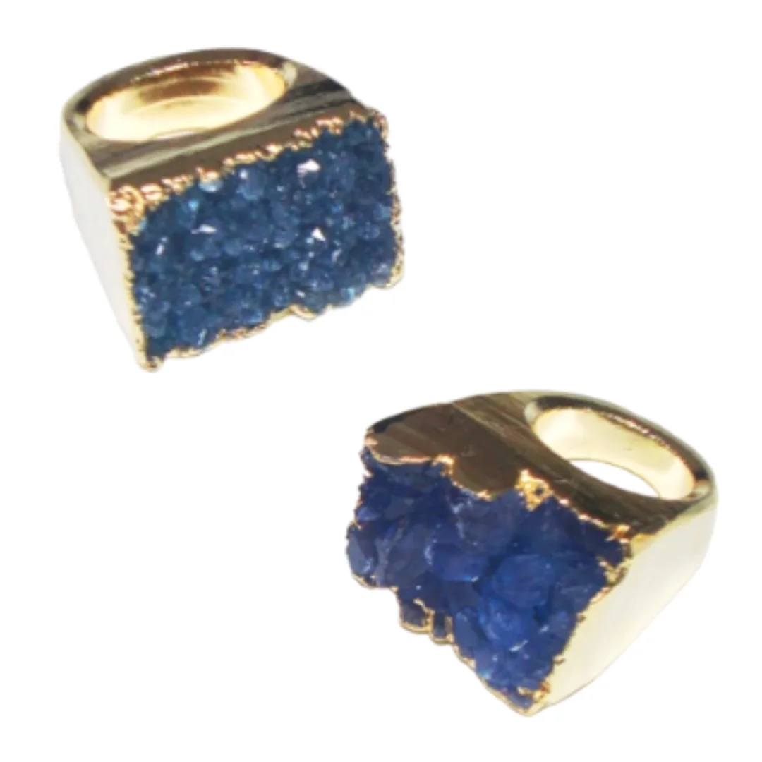 NATURAL BRAZILIAN DRUZY AGATE RINGS PLATED