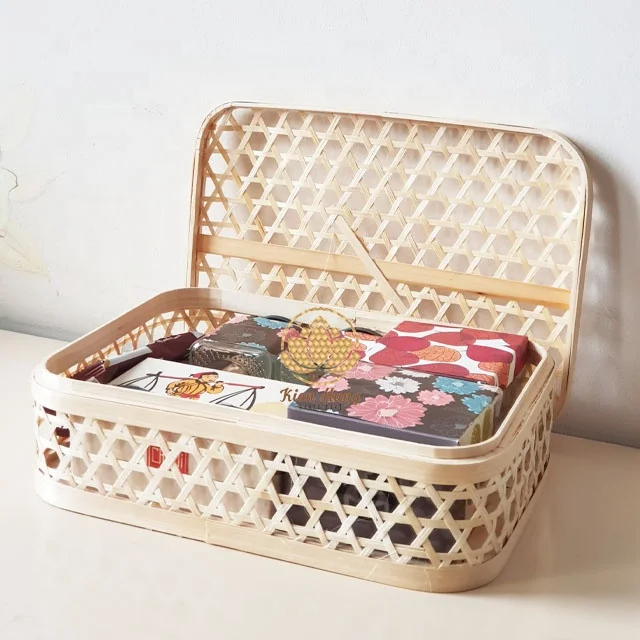 Eco nontoxic friendly storage baskets wicker gift baskets vietnam Natural moon cake wicker gift baskets bamboo boxers gift set