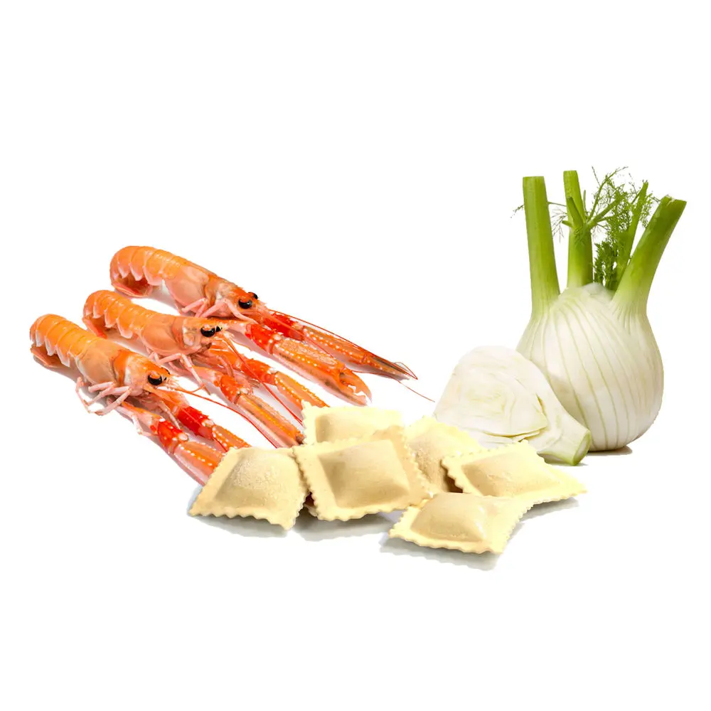 High Quality Artisanal Frozen Ravioli With Ricotta, Scampi and Fennel PGI of Isola Capo Rizzuto 1000 g Bag Made in Italy
