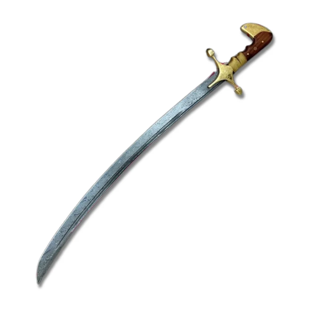 CUSTOM HANDMADE DAMASCUS STEEL HANDLE ROSE WOOD BEAUTIFUL ARABIC SWORD With Leather Sheath By Knives Maker