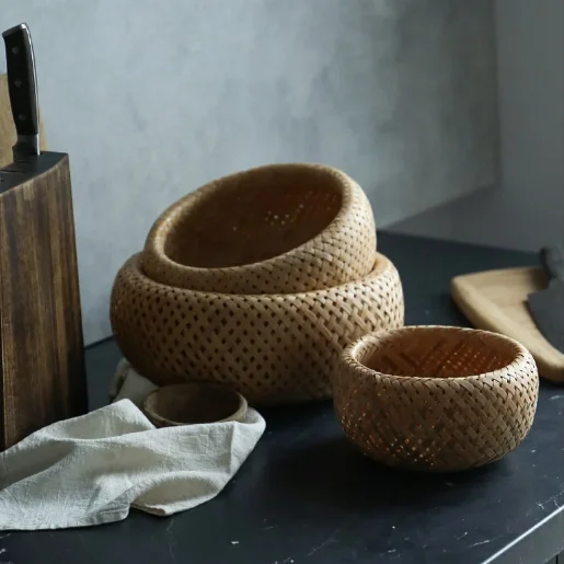 SISU Handicraft ECO-friendly Handmade Storage Round Basket/ Bamboo homewares/ Handmade Tablewares made in Viet Nam
