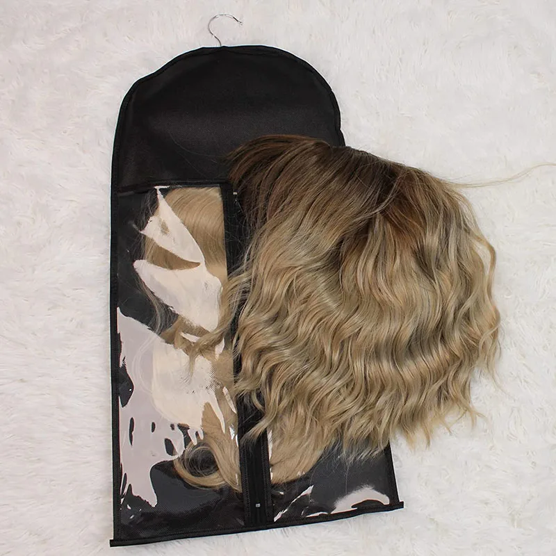 Custom Logo Travel Hair Extensions Hanger Hairpieces Zipper Carrier Case Wig Storage Bag With Hanger