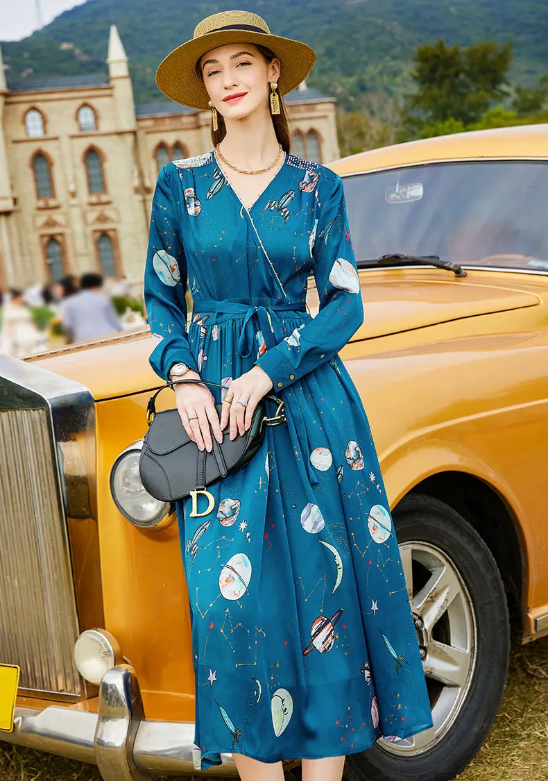 Wholesale Best Seller KML Design By Italy Latest Collection Worsted Deep Blue Color Dress For Women