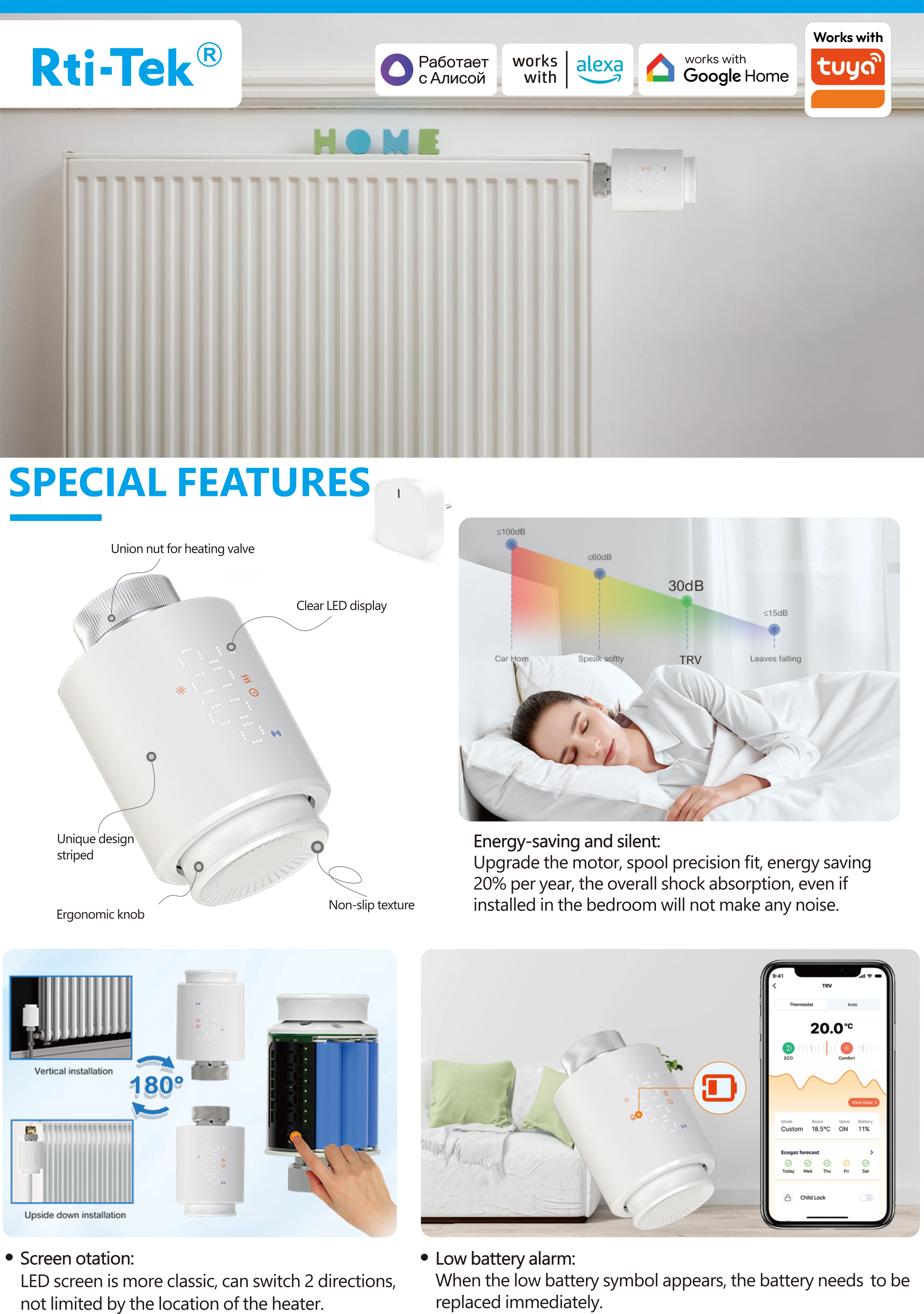 Ultra-low Power  TUYA Smart LED Thermostatic Radiator Valve Zigbee Compatible with Alexa Google Home TRV