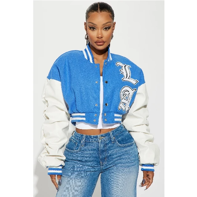 High Quality Custom Wool Body Leather Sleeves Letterman Embroidery Jacket women crop varsity jackets easy to wear quick dry
