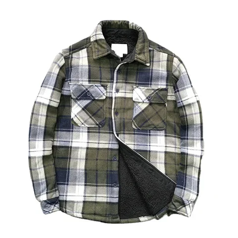 Men Casual Fleece Lined Flannel Fur Padded Plaid Shirt Unisex Long Sleeves Check Shirt Wholesale Price Made In Pakistan